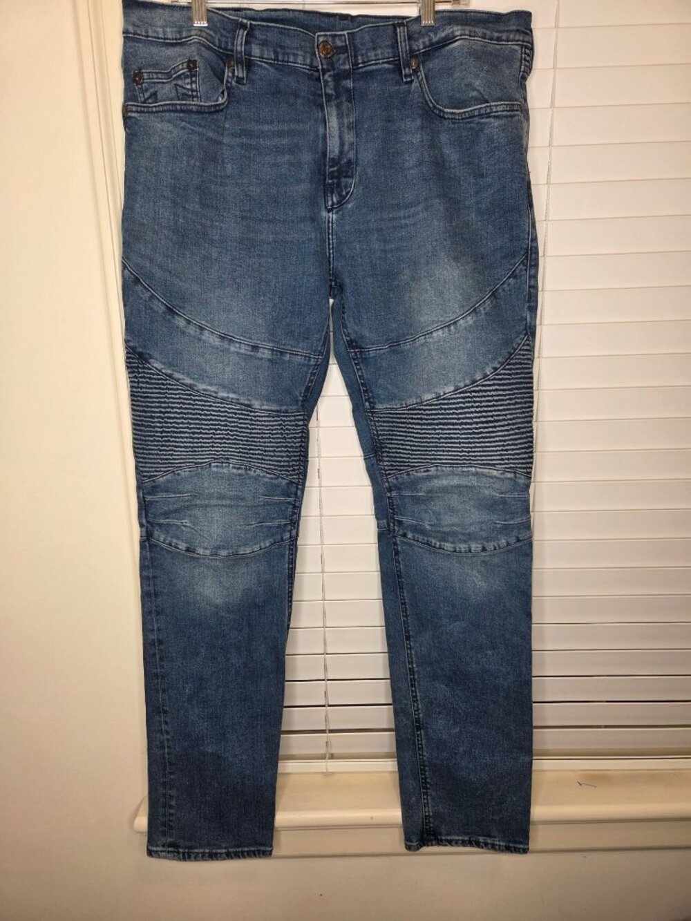 Mens True Religion Rocco Relaxed Skinny Moto Jeans 38 Blue Denim